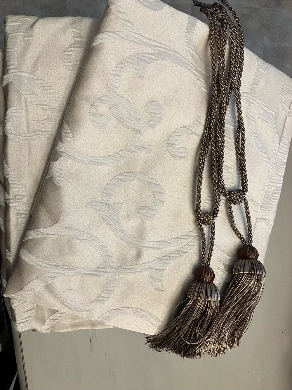 Aprima Elegant Taupe 4 Curtain Panels with 2 Tassel Tiebacks